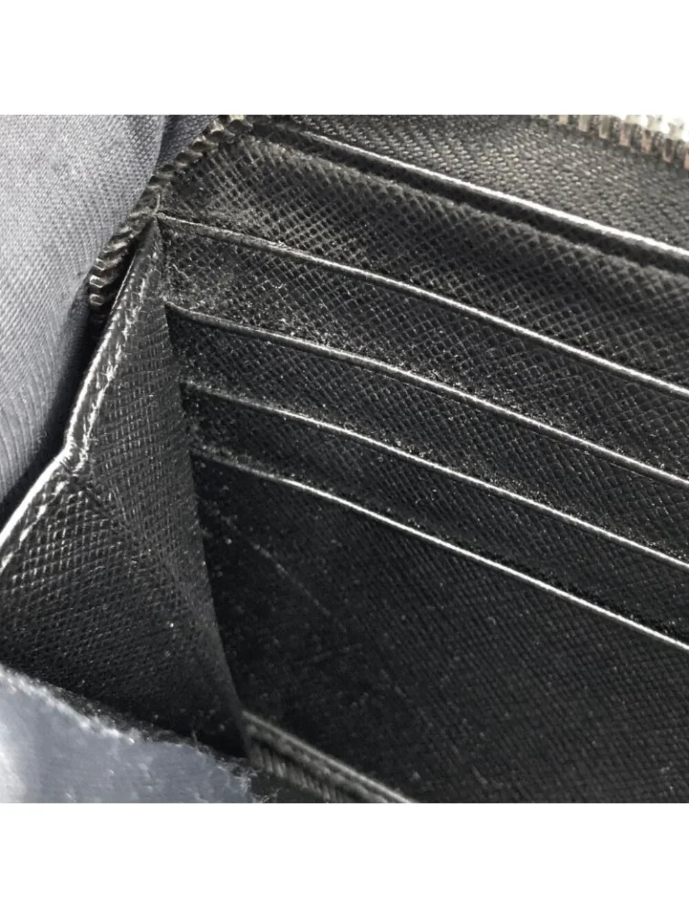 Prada Triangle Logo Zip Around Saffiano Leather Black Wallet